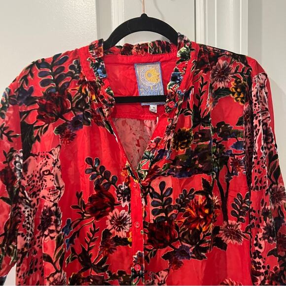 NWT $328 Johnny Was Silk M Red Yoella Burnout Tunic Top - Picture 6 of 9